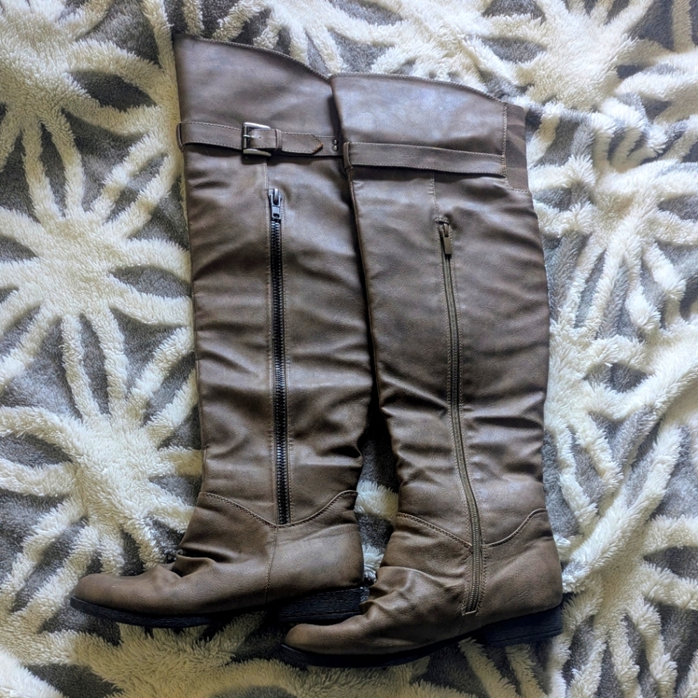 Top Moda Over the Knee Boots In Taupe Size 6